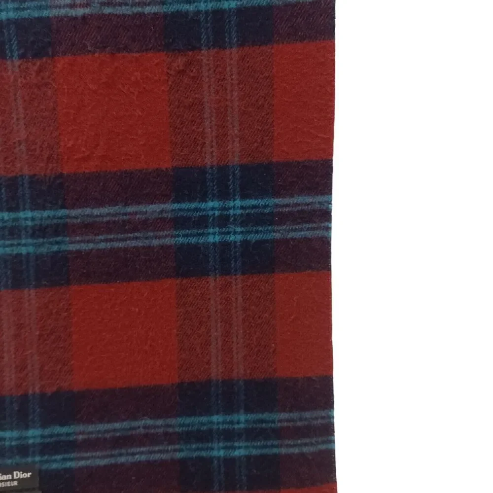 Christian Dior Cashmaire SCARF 47”x11” Red Black Plaid Tartan Monsieur was$490